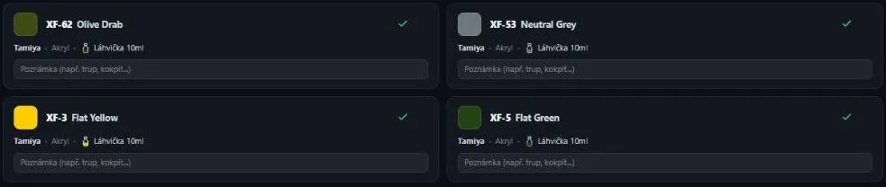 Barvy modelu, všechny skladem